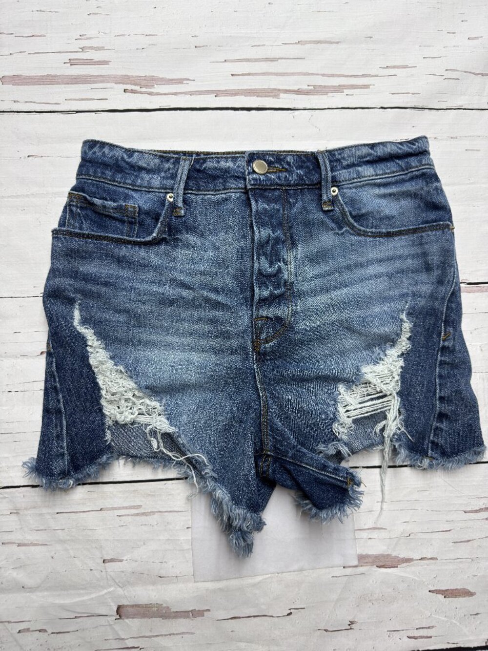 Good American Bombshell Denim Shorts Blue 4/27 Y2K Cutoffs